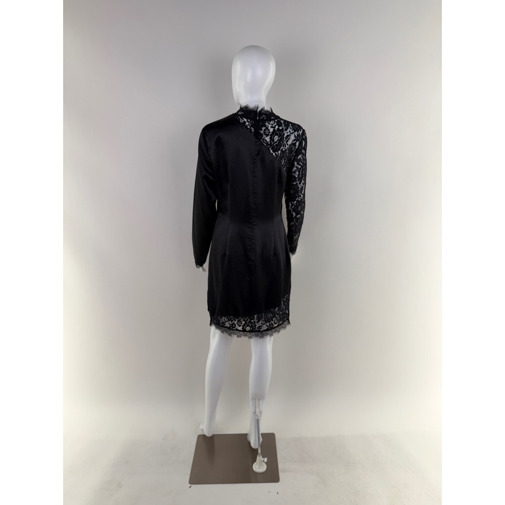 Aidan Mattox Black Lace Detail One Shoulder Ruched Cocktail Dress Size 12 - Picture 4 of 10